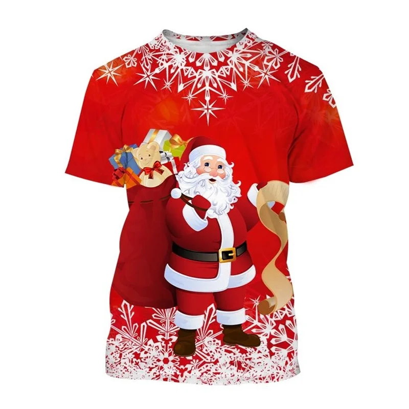 

Cartoon Santa Claus Print Men's T Shirt Fashion Trend y2k Clothes Casual O-neck Loose T-shirt Unisex Short Sleeve Tees X'mas Top