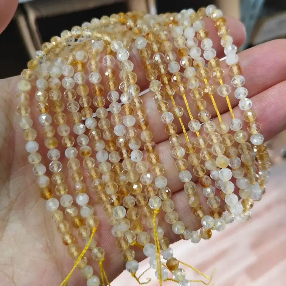 2 3 4 mm AA Natural Faceted Citrine Stone Bead Small Round Loose Bead For Jewelry Making DIY Bracelets Earrings Accessories 15\'\'