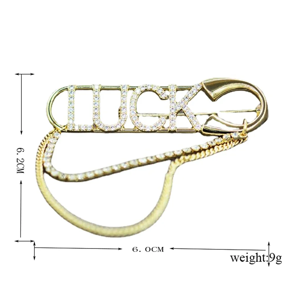 Blucome Luxury Fashion Letter Luck Shape Brooches Crystal Copper Brooch Suit Scarf Hat Pins for Women Men Clothes 