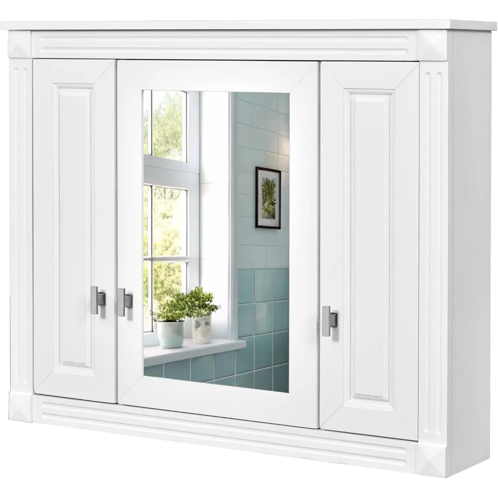

wall mounted bathroom medicine cabinet with mirror, bathroom wall cabinet with doors and shelves, 35" x 29" mirrored door over