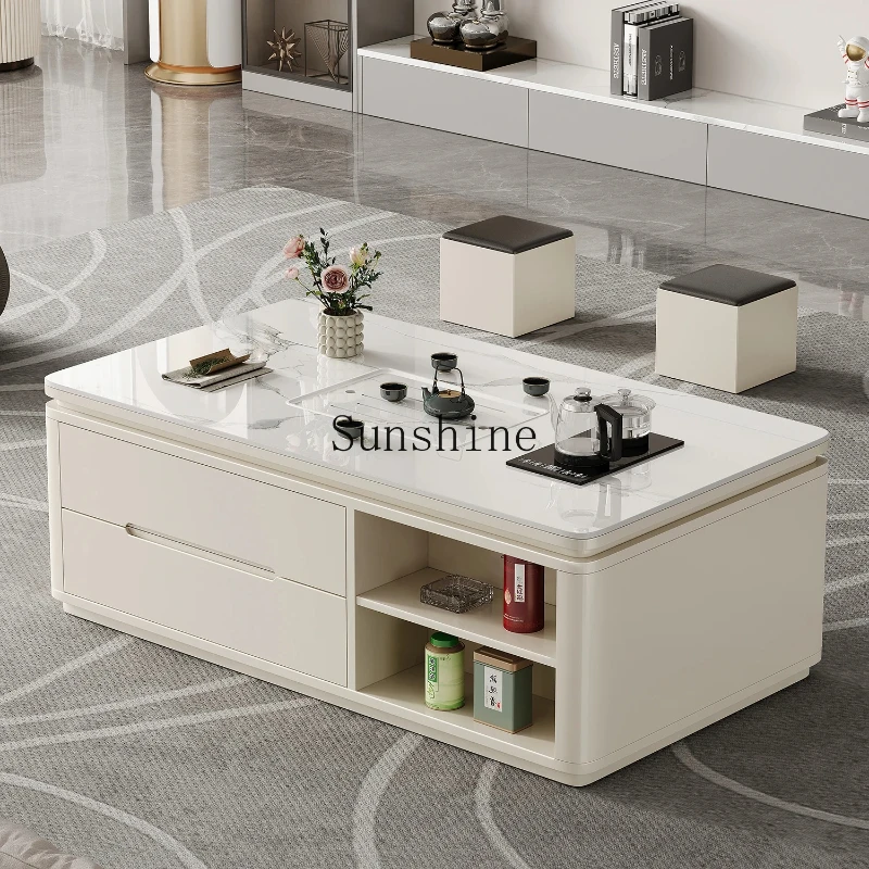 

Cream smart coffee table with boiling water integrated medieval style living room walnut rock slab kung fu tea table household