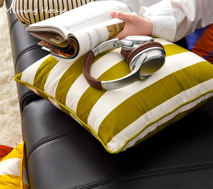 Suger Stripe Dopamine Colors Velvet Pillowcase Back Cushion Cover Sofa Home Decor Kids Child Creativity Gift