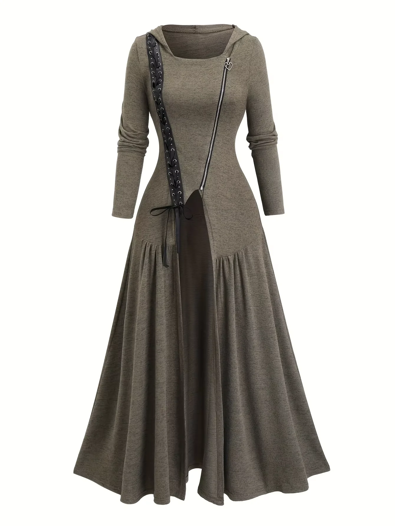 

2025 Popular Selling Style New Arrival Laced Zipper Slant Placket Asymmetric Hooded Jacket