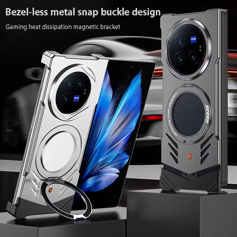 

For VIVO X Fold 5 3 Pro fold5 fold3 Pro Case With 360° Rotating Ring Holder Aluminum Alloy Metal Frameless Bracket Magnetic Case