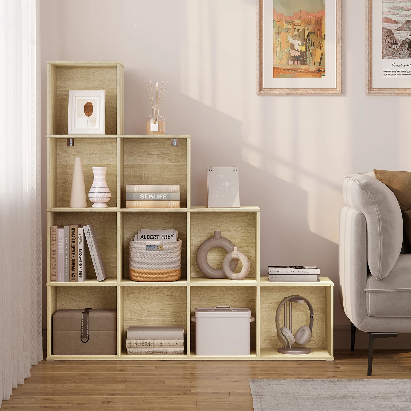 WOLTU L-förmiges Stufenregal, Bücherregal, 120 x 120 x 30 cm, Würfel-Bücherregal, Aufbewahrung für Wohnzimmer, Schlafzimmer, Heimdekoration, Studenten-Bücherregal