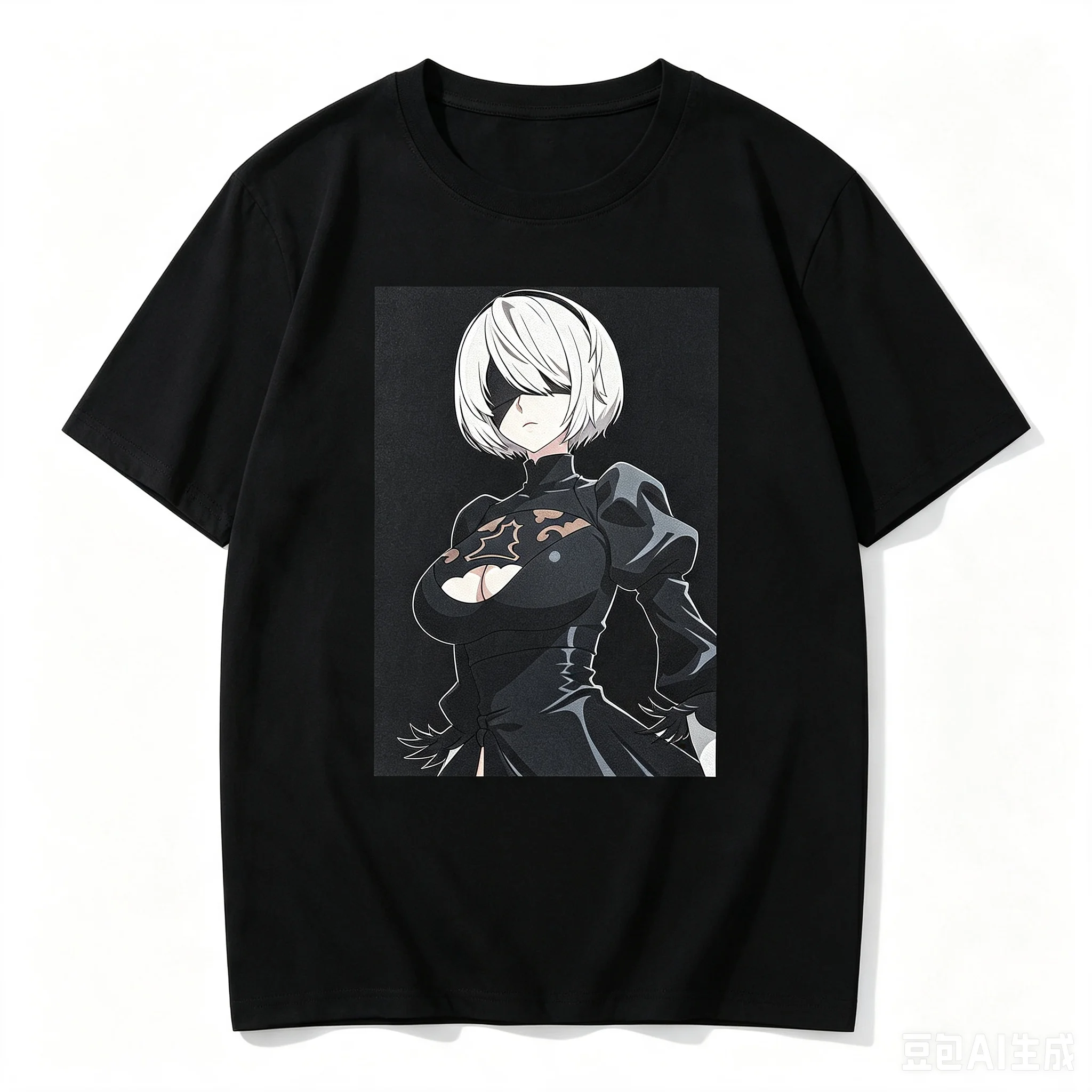 2B NieR Automata Standing Bust Anime Frame Graphic Crew Neck Short Sleeve Comfortable Women And Men T-Shirt