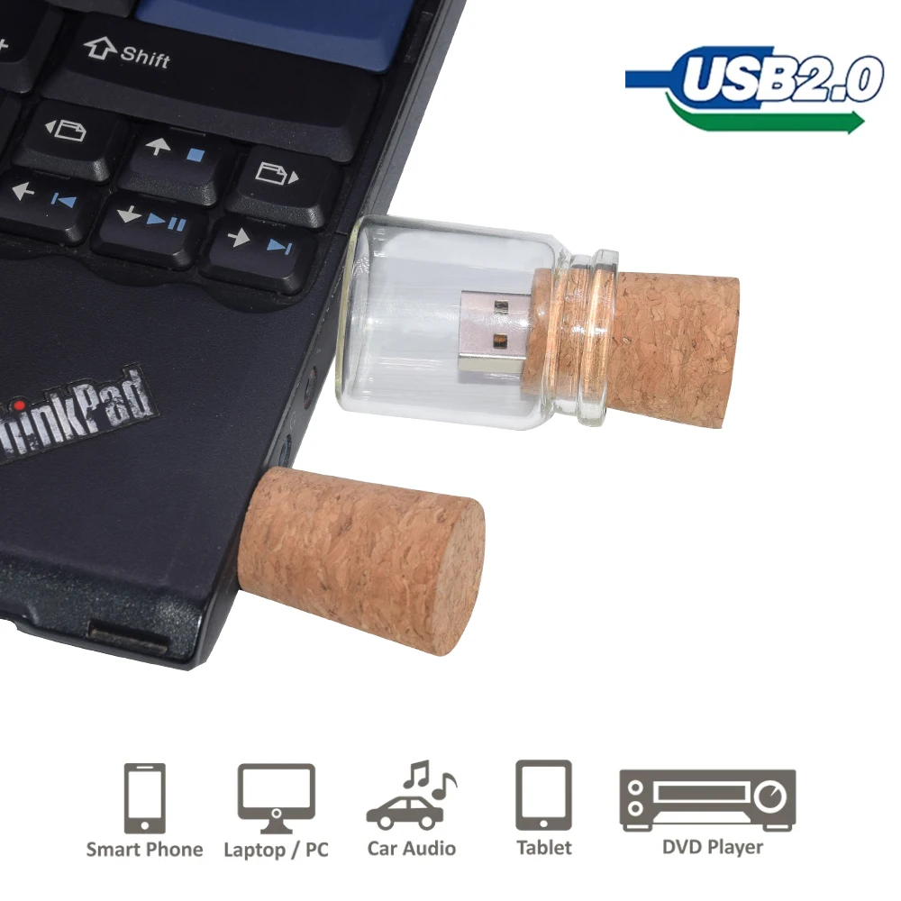 Glass Drift Bottle With Cork USB 2.0 Flash Drive Transparent Pendrive 8GB 16GB 32GB 64GB Fashion Current Gift Pen Drive