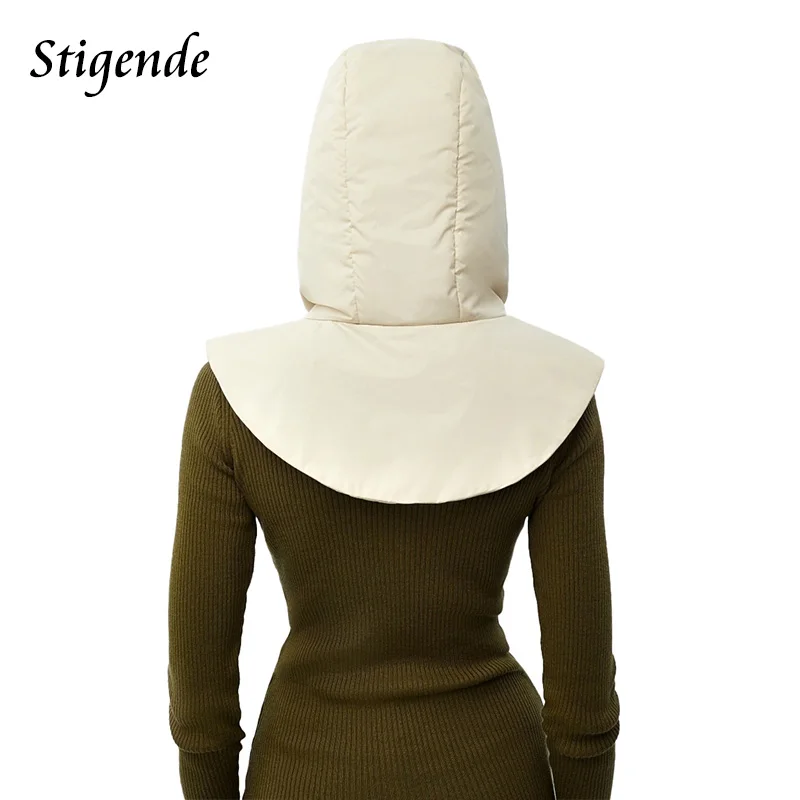 Stigende Turtleneck Crop Hooded Puffer Vest Jacket Women Sleeveless Cowl Neck Zippper Drawstring Cotton Padded Short Tank Top