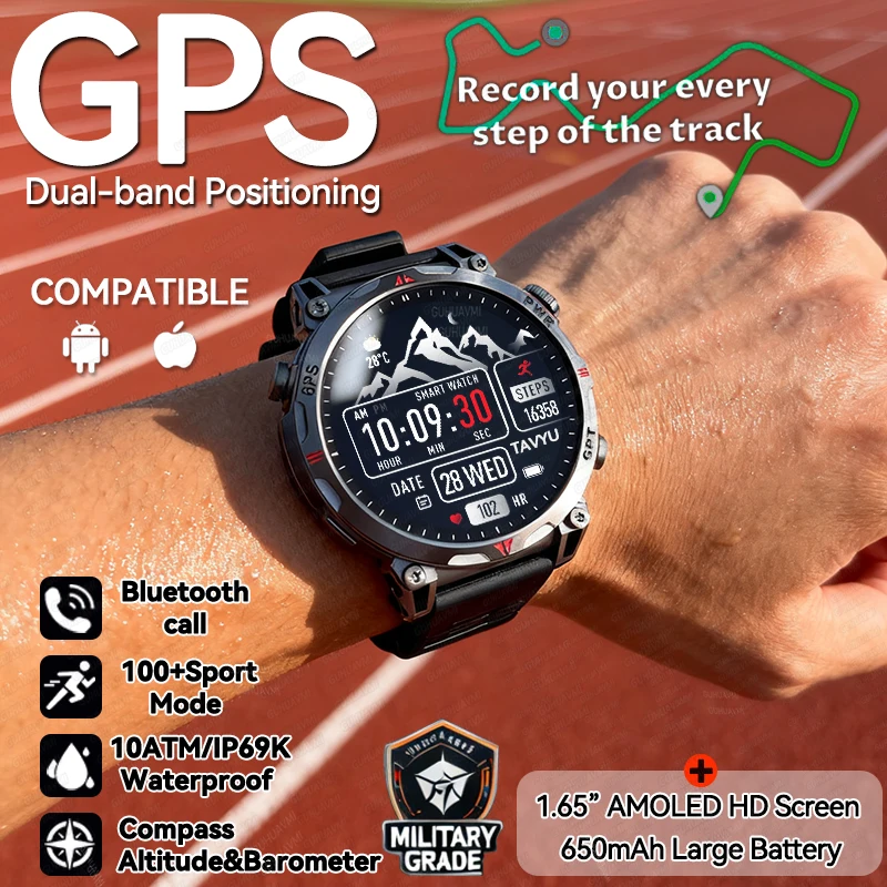 

New GPS Position Millitary Grade 650 Battery Clock 10ATM Waterproof Smart Watch Men Compass BT Call 1.56"Sport Smartwatches IOS