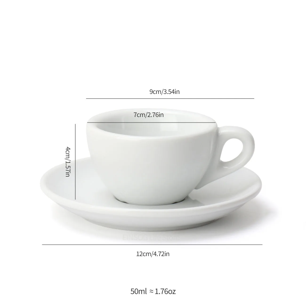 50ml Italiaanse Espressokop en Schotel Herbruikbare Zuiver Witte Keramische Koffiekopjes voor Cafe Zwarte Thee Barista Essentials Drinkware