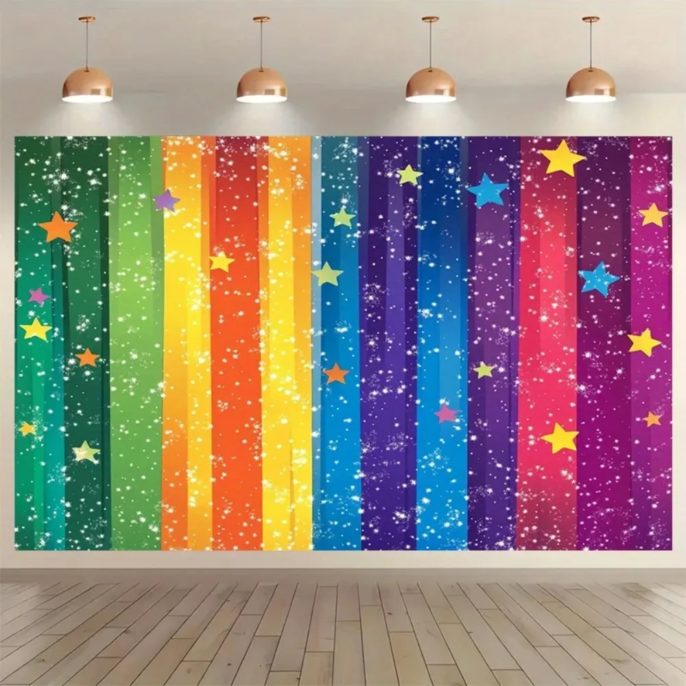 Bunter Regenbogen-Farbverlauf Sternenhimmel Banner-Hintergrund, Dekorativer Fotohintergrund für Erwachsenen- und Kindergeburtstage