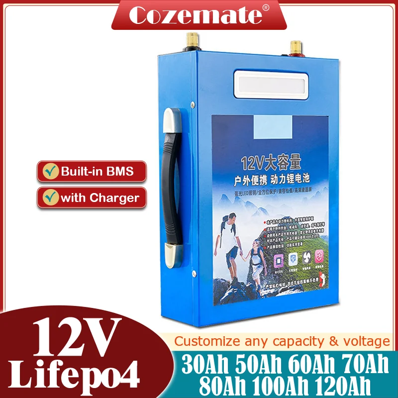 

12V 30Ah 50Ah 60Ah 70Ah 80Ah 100Ah 120Ah LiFepo4 Battery Pack for Energy Storage System Power Bank Outdoor motor + 5A Charger