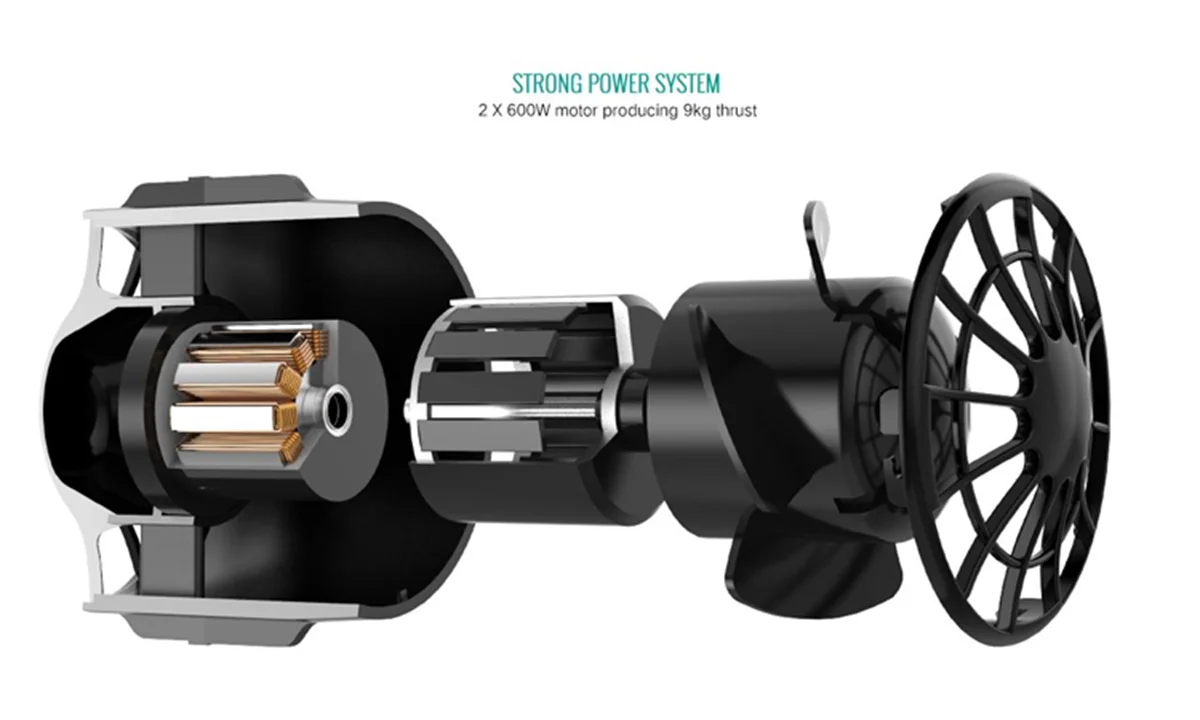 Skuter Bawah Air CAMORO Dual 600W Motor dengan Baterai 128WH, Thruster Listrik, Waktu Kerja 35 Menit, 3 Kecepatan, Kompatibel dengan Skuter Laut