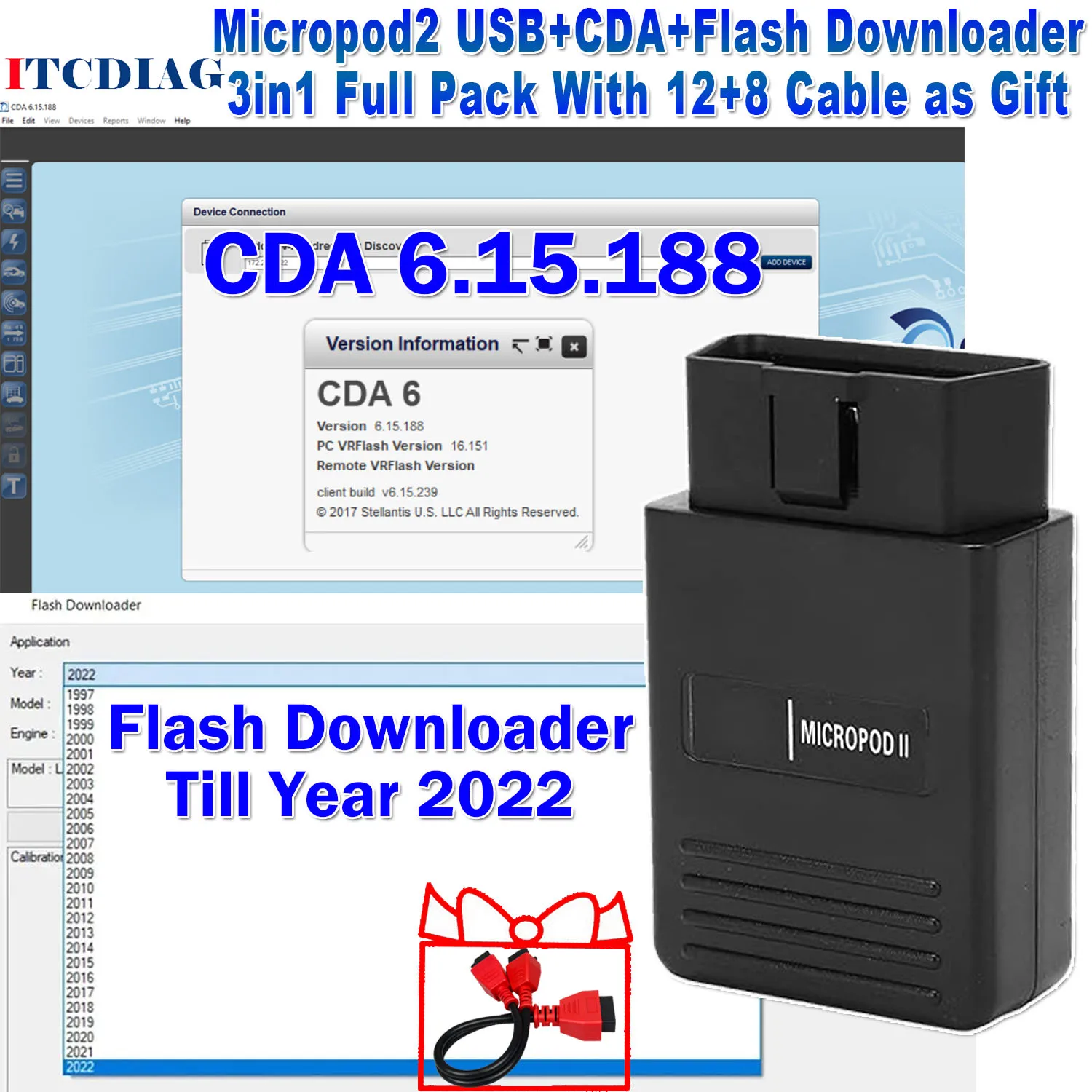 

MicroPod2 USB CDA6 CDA 6.15.188 Newest Engineering Software and FLASH Downloader Support VIN EDITING for DODGE / CHRYSLER/ JEEP