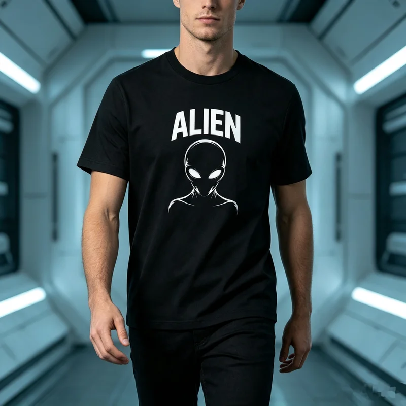 Minimalist Alien Head Sci-Fi Space Graphic T Shirt Extraterrestrial Cotton Tee Unisex Casual Streetwear UFO Outer Space Lovers