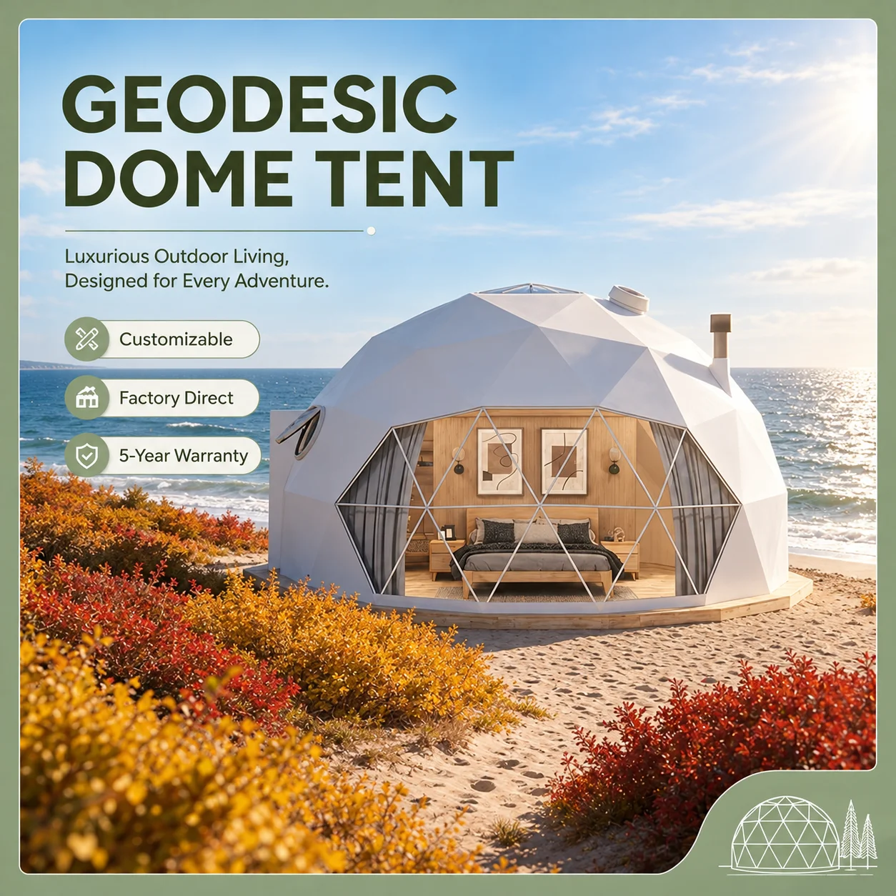 Luxury Prefab Geodesic Dome Tent, Outdoor Camping Glamping Dome House For Resort Hotel Vacation