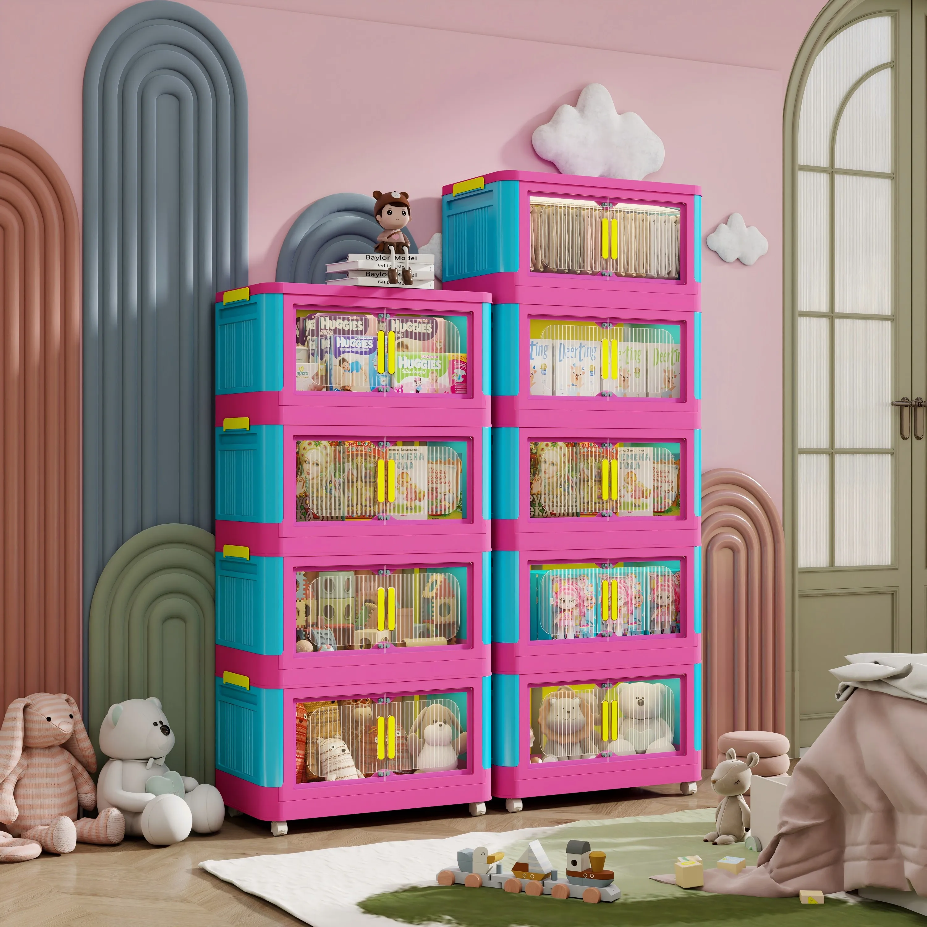 

Dopamine Color Storage Organizer Set with 4/5 Tiers, Foldable And Waterproof. Features 360° Rotating Wheels And Magnetic Closure