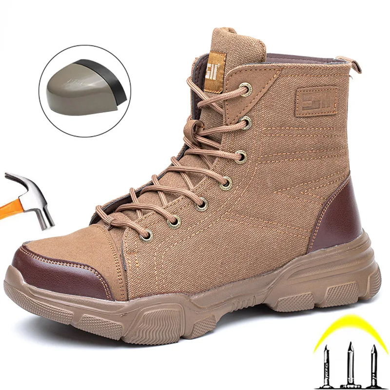 New Safety Shoes Men Boots High Top Work Sneakers Steel Toe Cap Anti-smash Puncture-Proof work Boots Indestructible Shoes