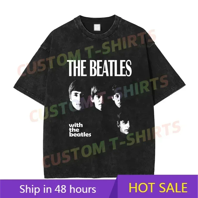 2025 Summer Vintage Cotton Washed The Beatle T-Shirt Loose T Shirts Men Y2K Hip Hop Top Tee