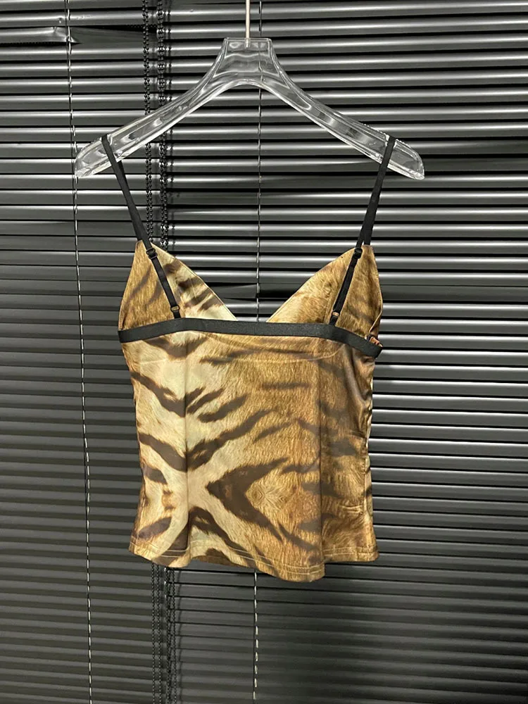 DEAT New Items Trendy Women Patchwork Leopard Design Sling Vest 2024 Summer Fashion Backless Sleeveless Camisole Female 33A1591