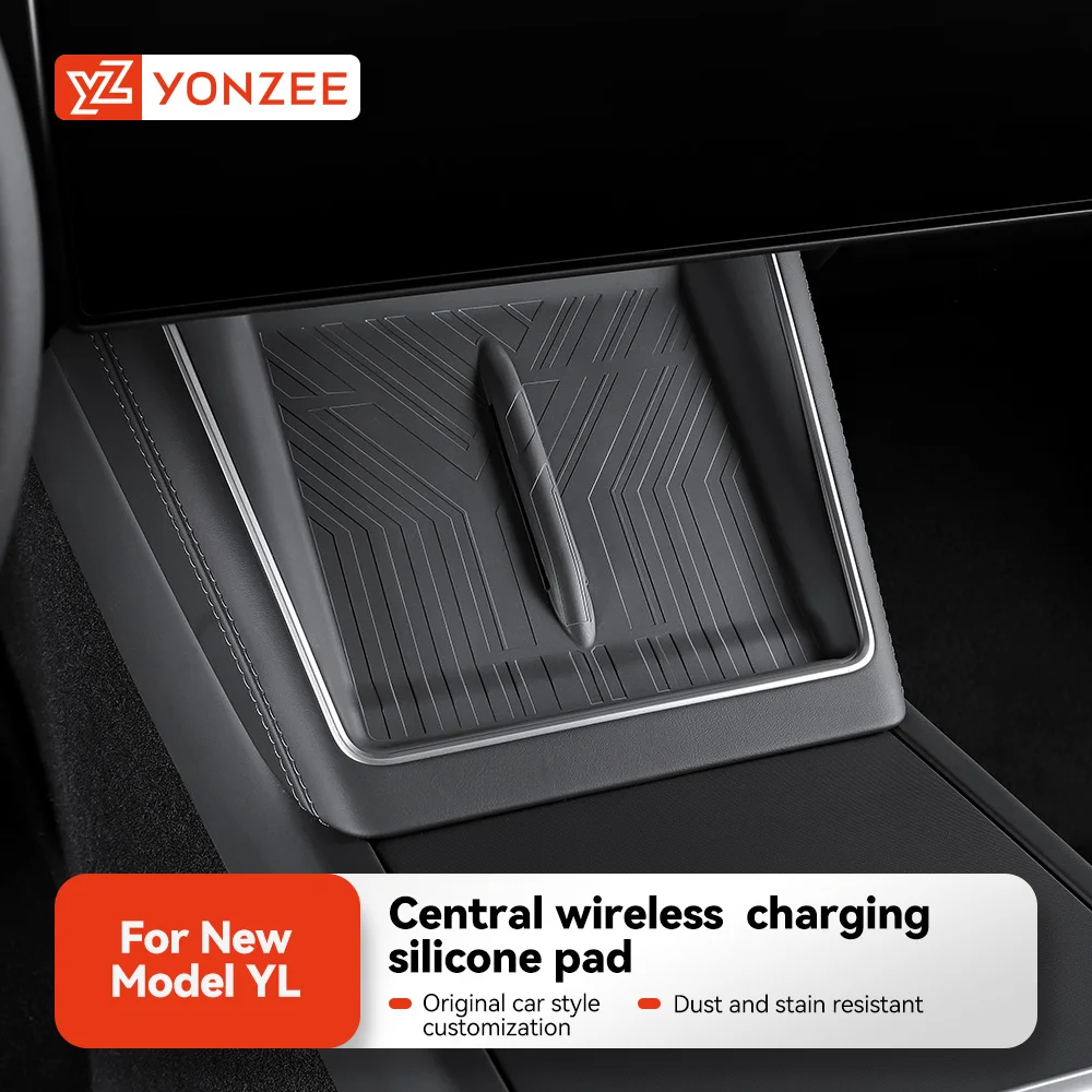 Carregador Sem Fio YZ para Tesla Model Y YL 3 Highland Juniper 2026 com Base de Silicone Antiderrapante para Carregamento Central - Acessórios Automotivos