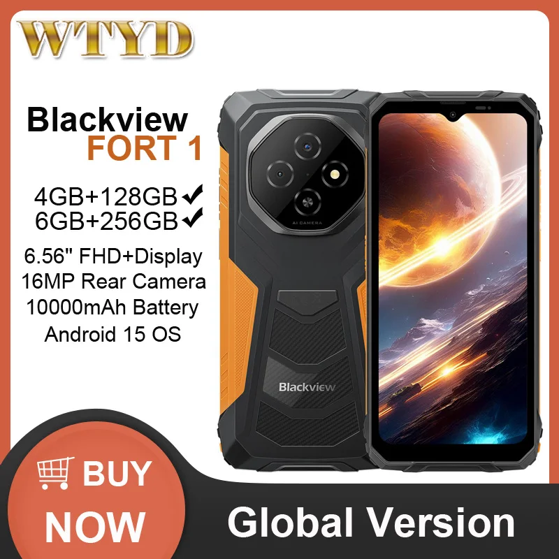 Прочный телефон Blackview FORT 1 4 ГБ + 128 ГБ / 6 ГБ + 256 ГБ 6,56 дюйма HD + 90 Гц Дисплей Android 15 10000 мАч 4G NFC Смартфон