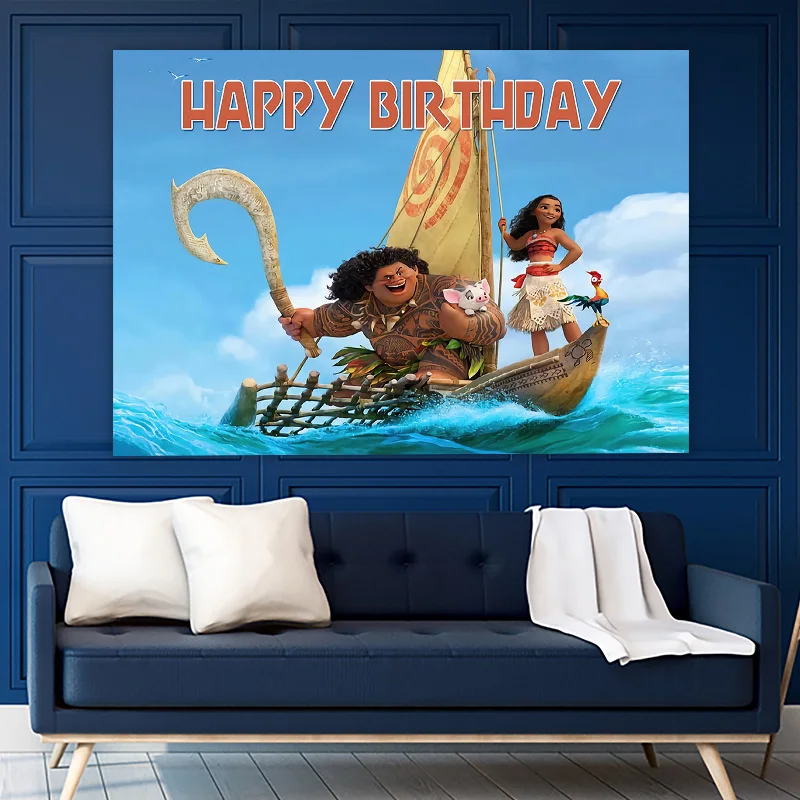 Fondo de tela con tema de dibujos animados de Moana de Disney, fotografía de princesa para niña, decoración para fiesta de cumpleaños, cartel para Baby Shower Vaiana