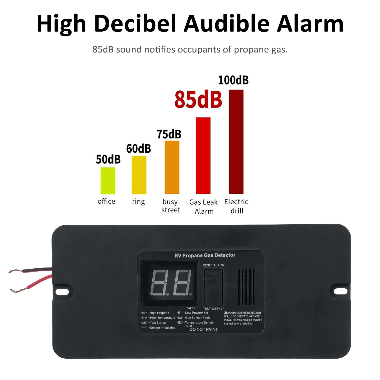Digital RV Propane Gas Detector with 85dB Loud Alarm, DC 12V Gas Alarm for Trailer Motorhome