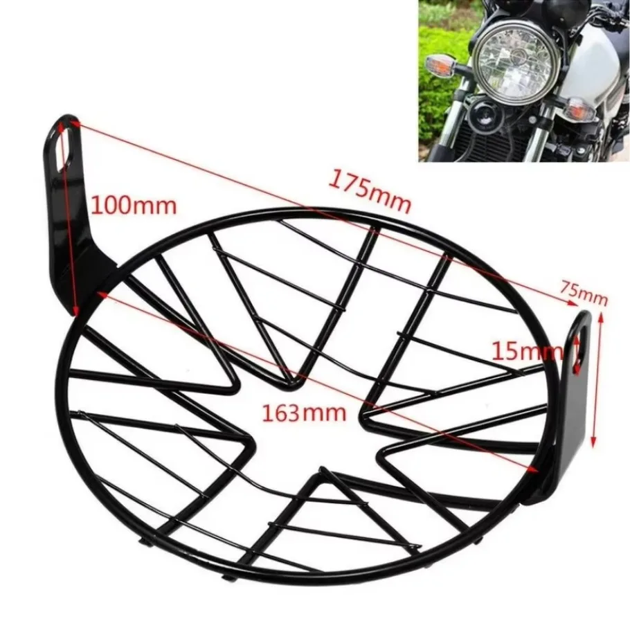 Lampu depan sepeda motor, 6.5 "Headlight Mesh Grill pelindung batu penjaga lampu depan lampu penutup 1x