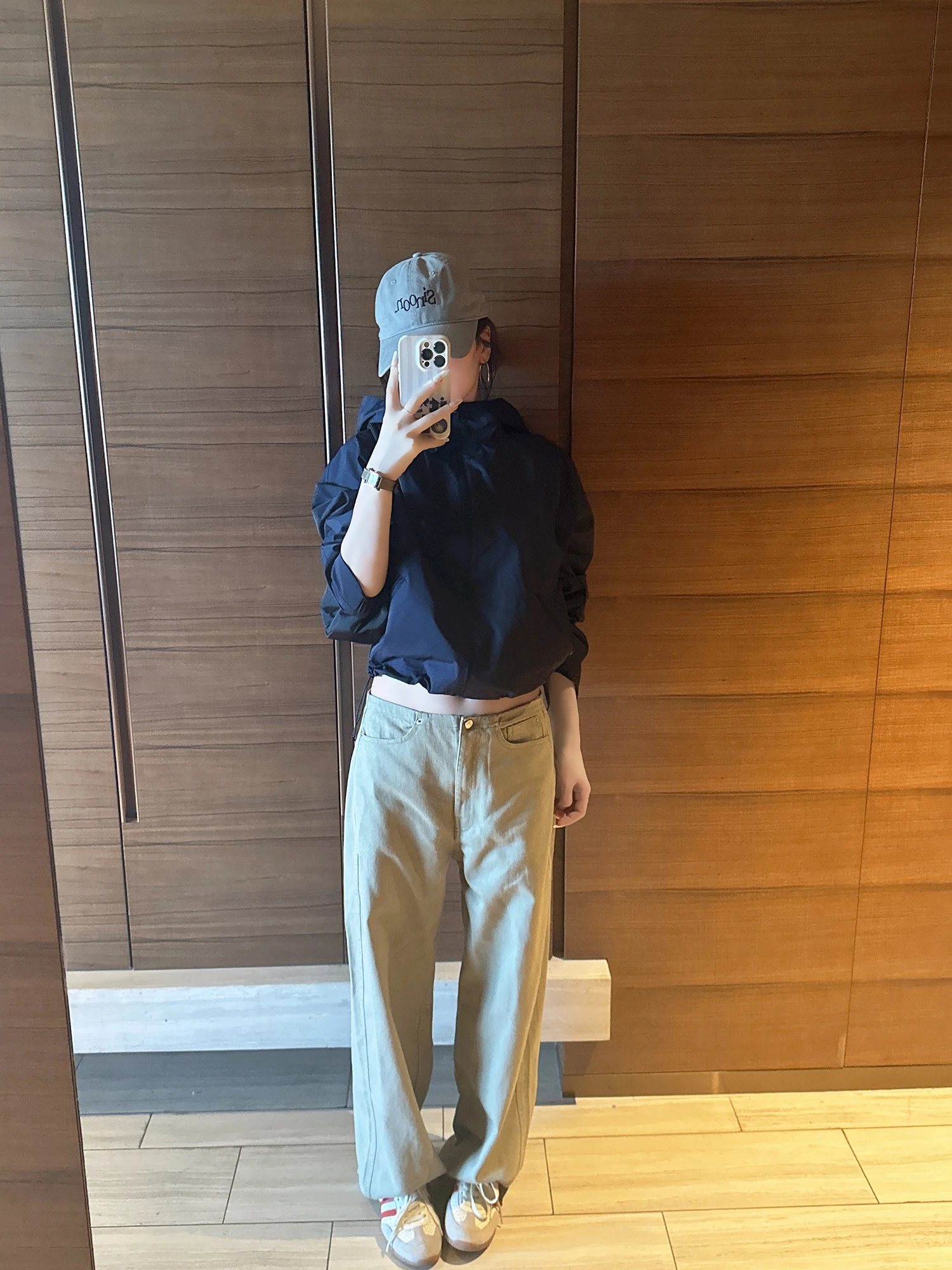 

Повседневная ветрозащитная куртка из мягкого нейлонового материала с защитой от морщин, укороченная модель, синяя, для осени, с высокой талией