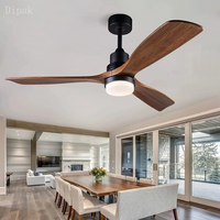 Wood ceiling fan with 3 blades for patio living room Industrial ceiling fan with LED light remote control indoor outdoor solid