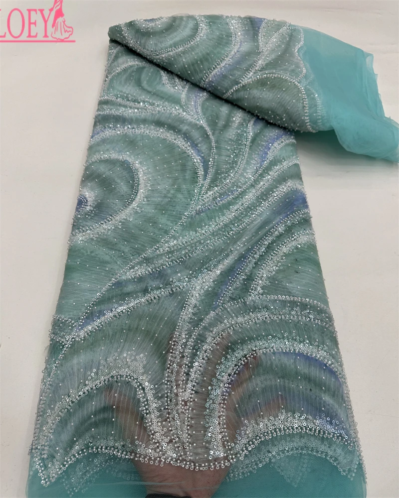 OLOEY Tessuti di pizzo africano Nigeriano francese Maglia di perline Paillettes Tessuti di pizzo netto di alta qualità 2025 Cucire abiti da sera per le donne
