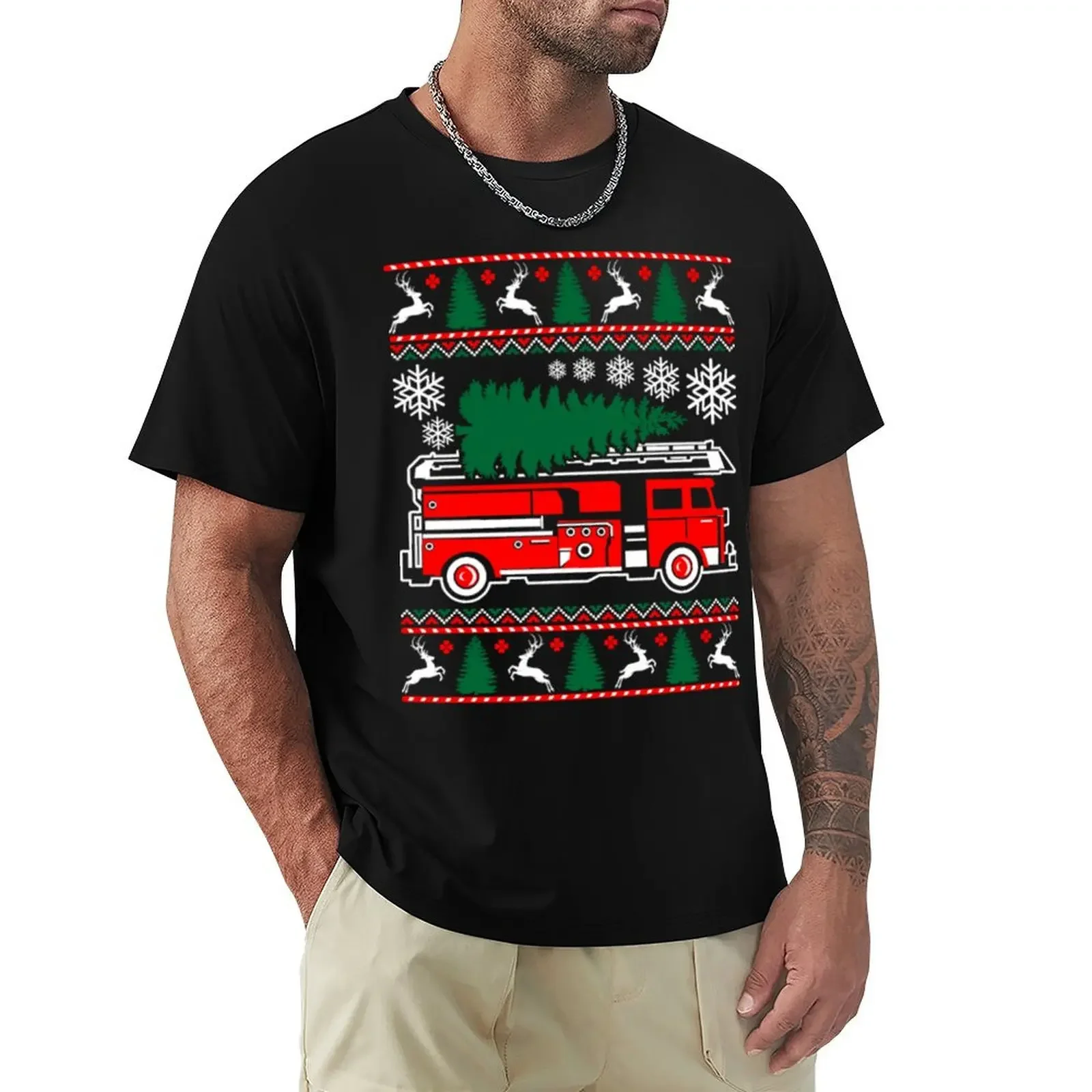 Merry Firefighter Ugly Christmas Sweater Funny Tshirt T-Shirt oversizeds plus sizes men workout shirt