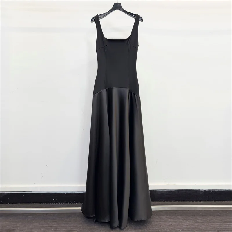 

women's dress New summer 2026 satin patchwork sleeveless long dress Waist waist slim fitting suspender dress Casual party dress