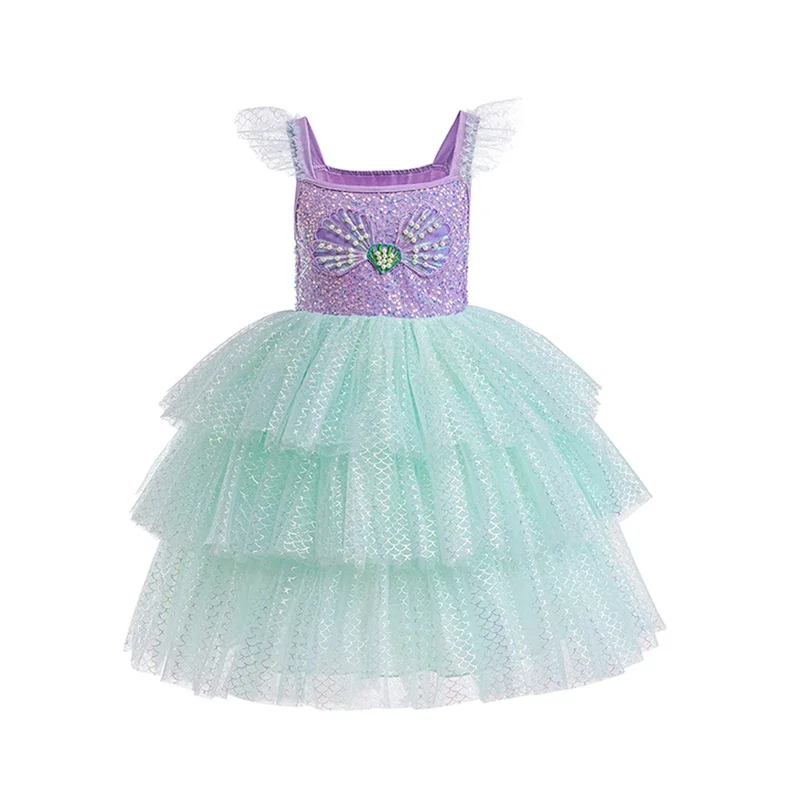 

Girls Elegant Rainbow Princess Dress With Bowknot Flutter Trim Mesh Dress Tutu Dress For Party, Performance Tutu Dress