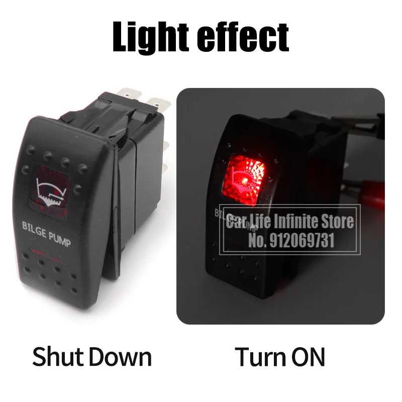 Car Switch Boat Truck Led Toggle Switch 5pin on-off Waterproof 12/24V Bar Style RED Light REAR FOG LAMP/REAR ROOF LIGHT