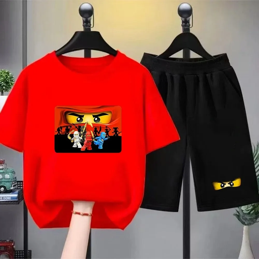 Sommer-T-Shirt für Jungen und Mädchen, rotes, lässiges T-Shirt + Shorts-Set, Ninja-Motiv, Kinder-Outfit, Teenager-Kurzarm-Oberteile. – Detail 7