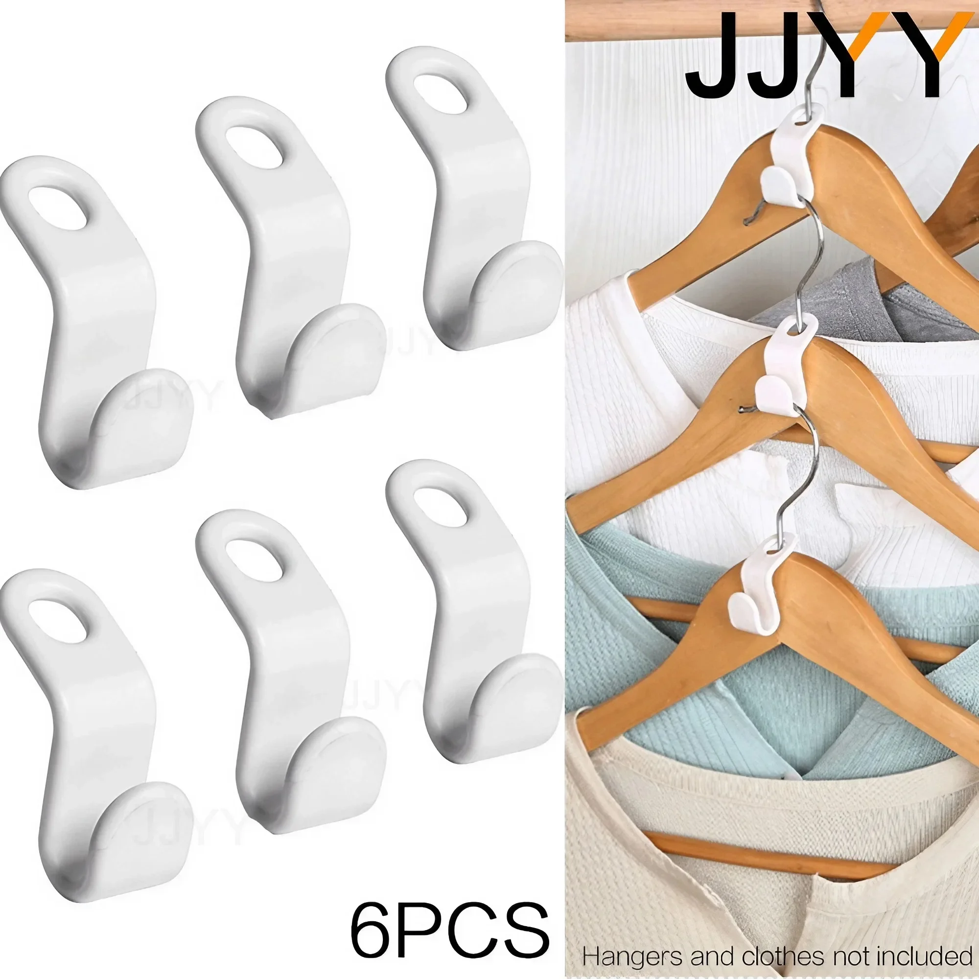 JJYY 6Pcs Hanger Attachment Hook Folding Storage Clothes Rack Wardrobe Hanging Hanger Connector Hook Space Saving Storage