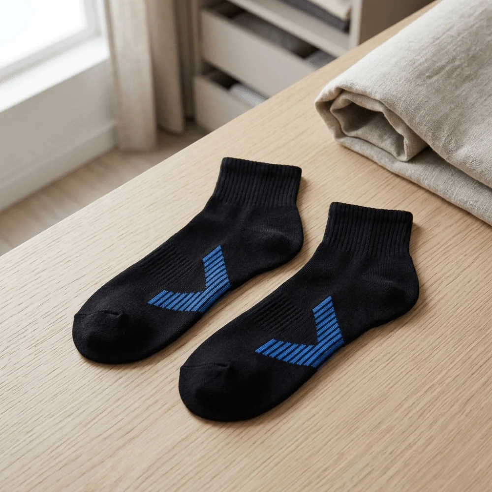 High Quality Breathable Men's Socks Sweat Absorption Stripe Pattern Athletic Socks Cotton Mid Calf Socks Running