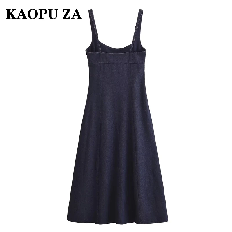 KAOPU ZA 2024 New Summer Ladies Fashion Backless Denim Slip Dress Women Casual Midi Hem Split Elegant Long Dress