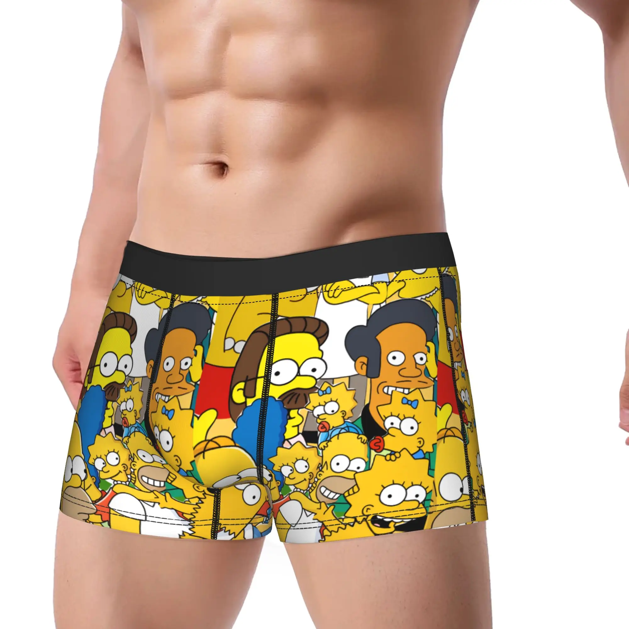 Funny S-Simpsons  Characters Chaos Collage Trunk  Pouch Underwear Hot Sale Print Boxer Brief Funny Men Underpants Plus Size 2XL