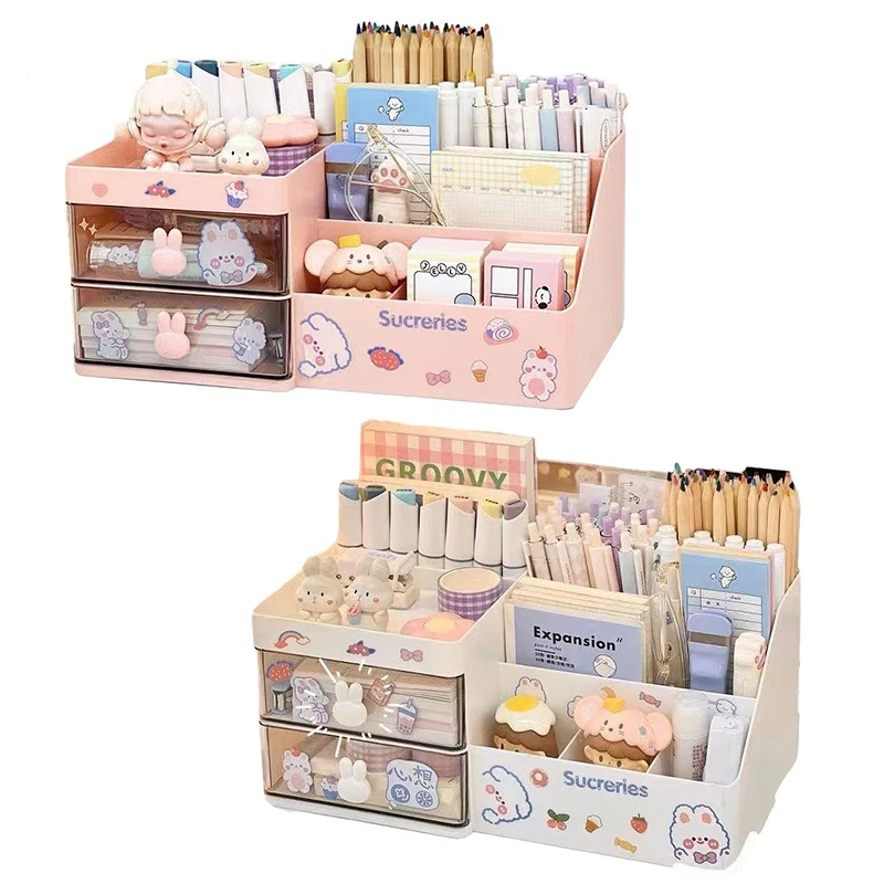 Imagem -06 - Caixa de Armazenamento de Cosméticos de Mesa Organizador Gaveta Rack de Armazenamento de Escritório Papelaria Caneta Titular Coelho Gaveta Organizador Bonito Kawaii