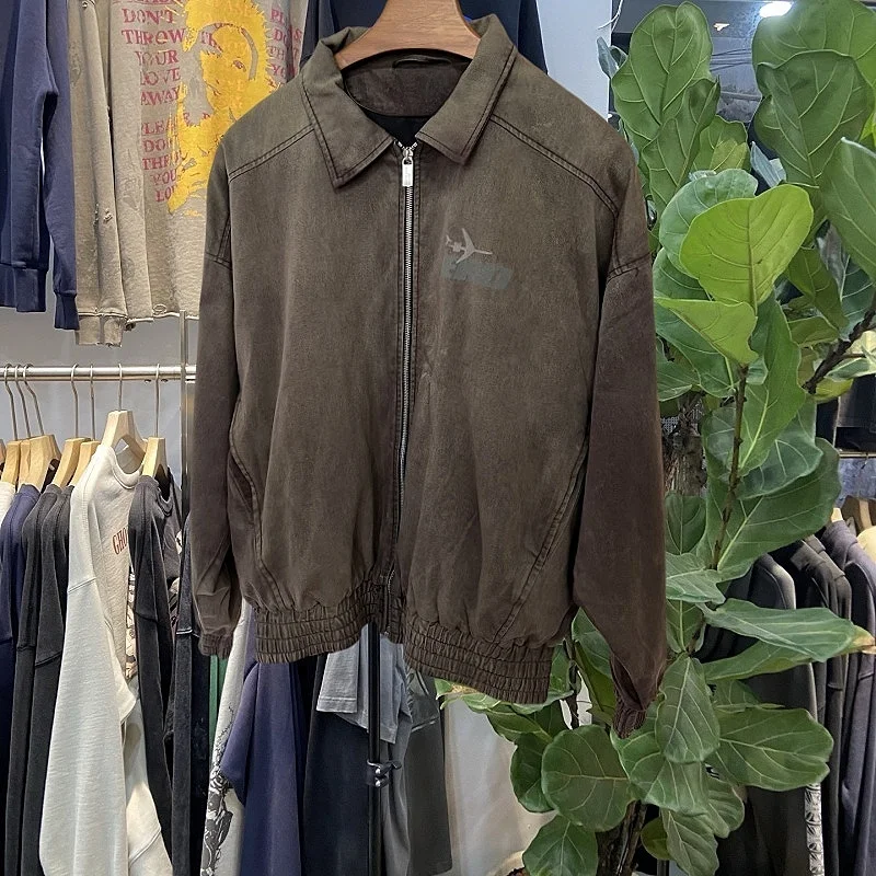 

Винтажная куртка на молнии с откидным воротником для мужчин и женщин, повседневная свободная одежда Long Sve Youth Faion, осенняя верхняя одежда