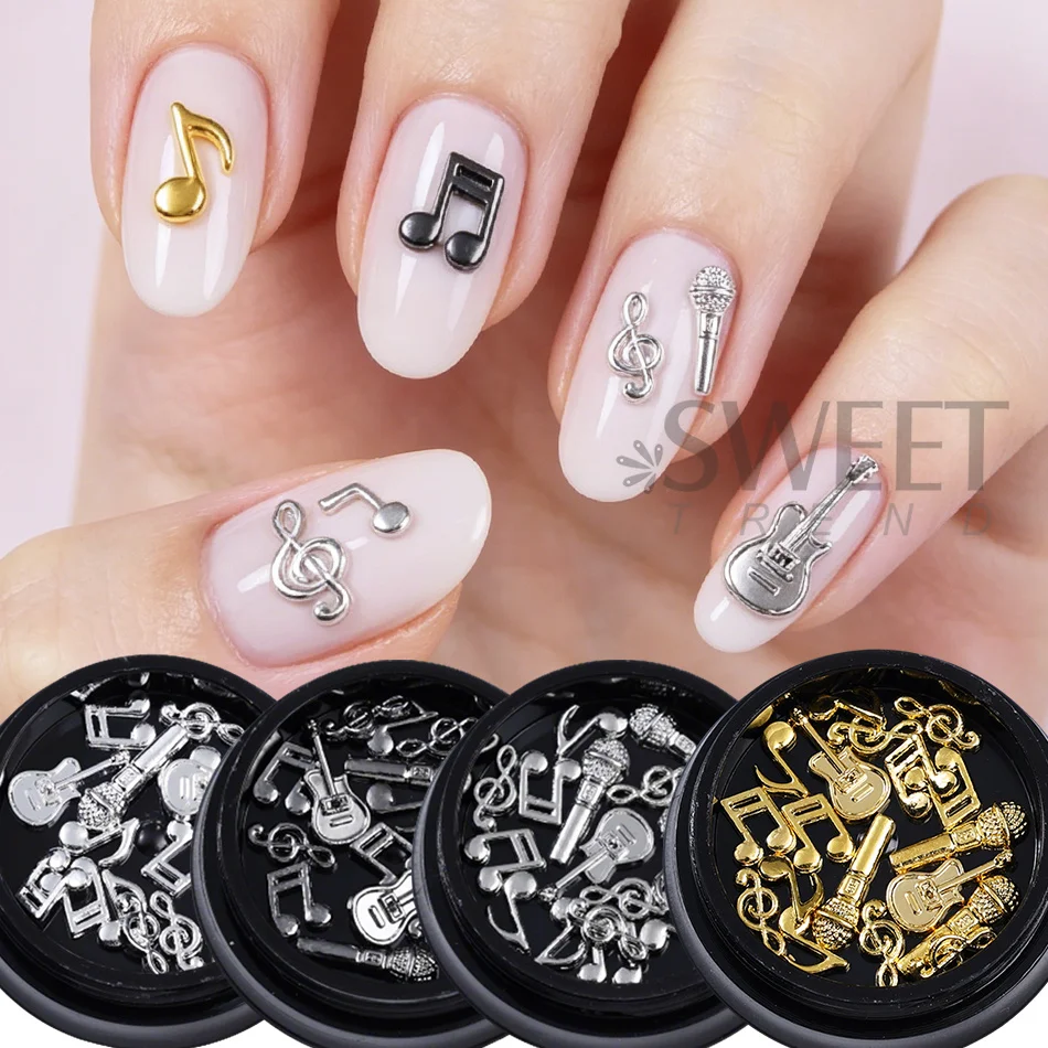 1/4 Bottle Metal Nail Decoration Gold Silver Music Symbol Microphone Design Nail Charms DIY Manicure Accessories Nail Supplies