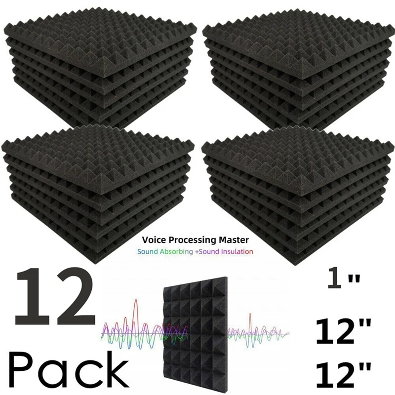 120 Pack Pyramid Shape Soundproof Foam Sound Proof Padding Treatment Panel For Echo Bass Insulation