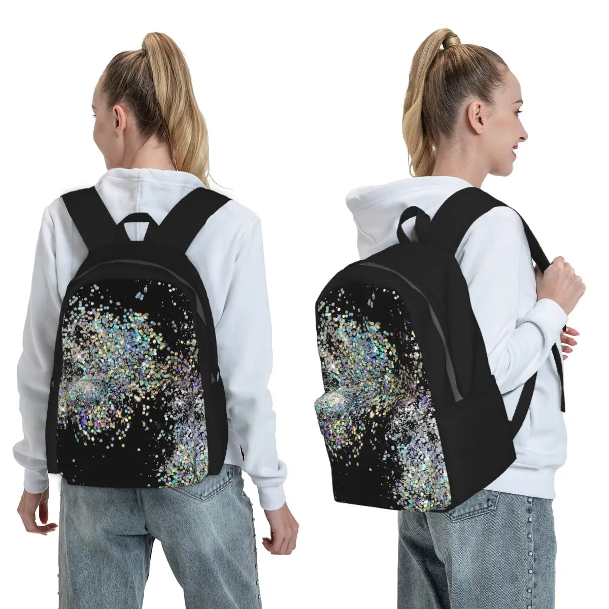 Black And Multicolor Sequins Faux Backpack Boys Girls BookBag Children School Bag Laptop Shoulder Bags for Men Women