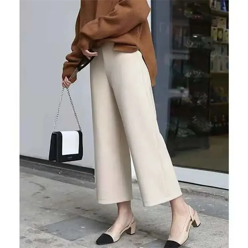 

Woolen Wide Leg Trousers Female Autumn And Winter New Nine Minutes Casual Loose Slimming Thick Straight Pants Woman Clothing