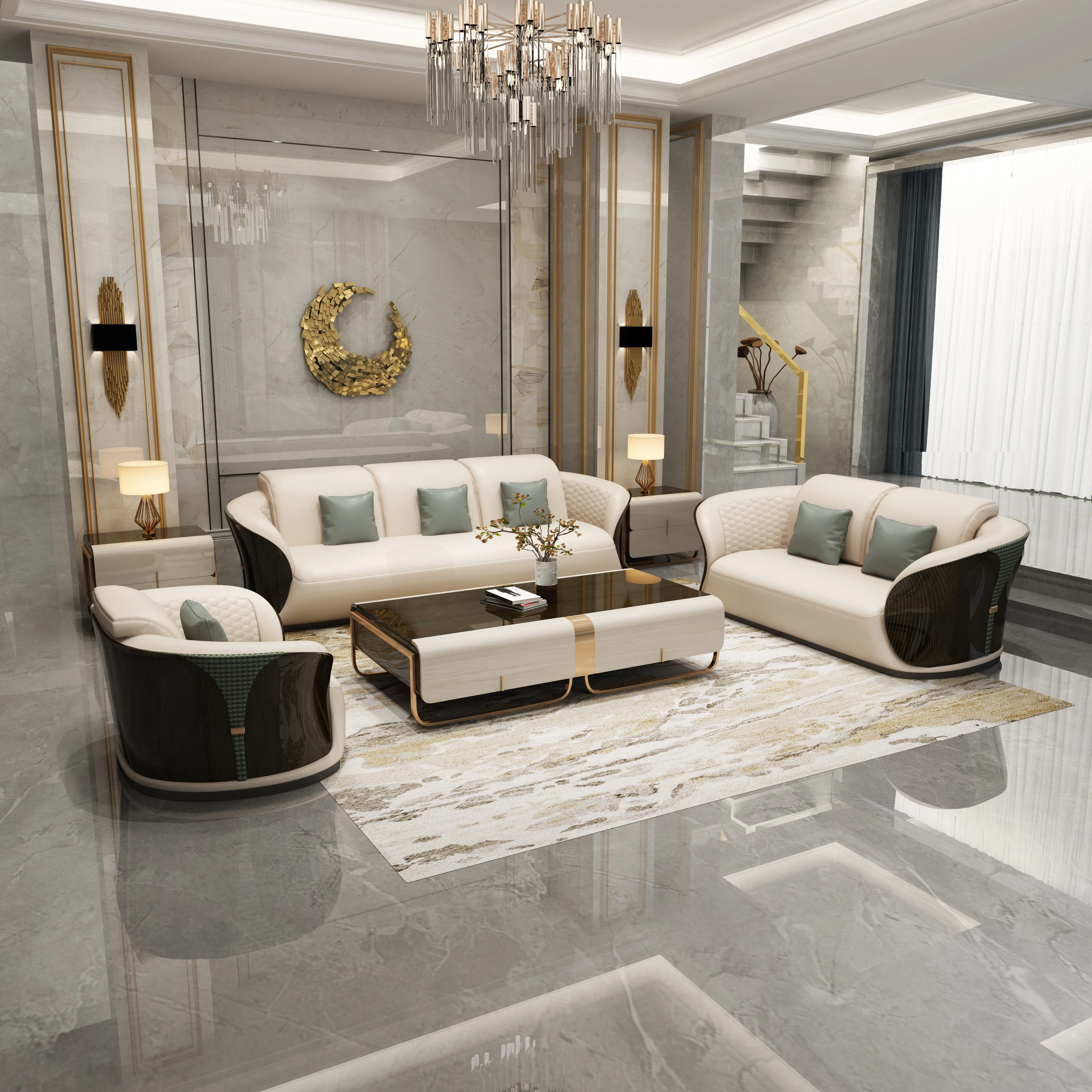 -For Modern Luxury Leather Sofa for Living Room for Villas Basements Available in Wholesale From Factory Price Expensive Brands&