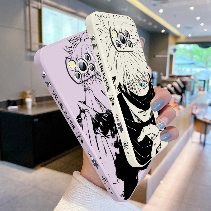 Anime G Gojo Awakens Fashion Liquid Left Rope For Xiaomi Mi Poco X6 X5 X4 X3 M6 M5 M5S M4 M3 F5 F4 F3 Pro 5G Back Phone Case