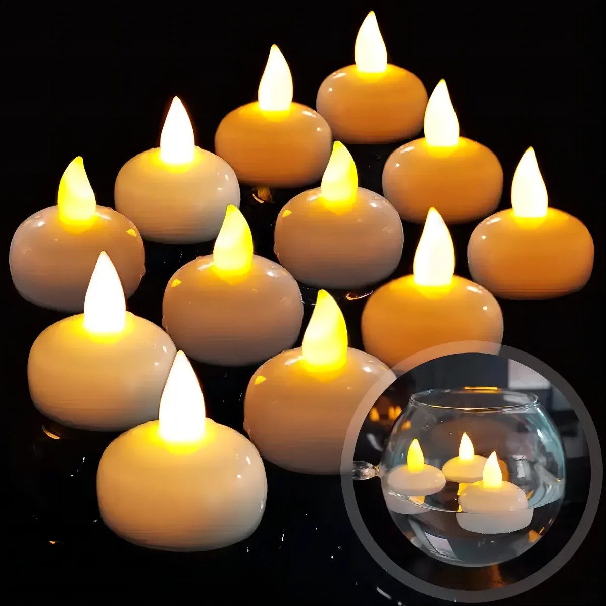 12 szt. Pływająca świeca LED Wodoodporna bezpłomieniowa pływająca świeca Tealight Bezdymna migocząca lampa dekoracyjna na imprezę